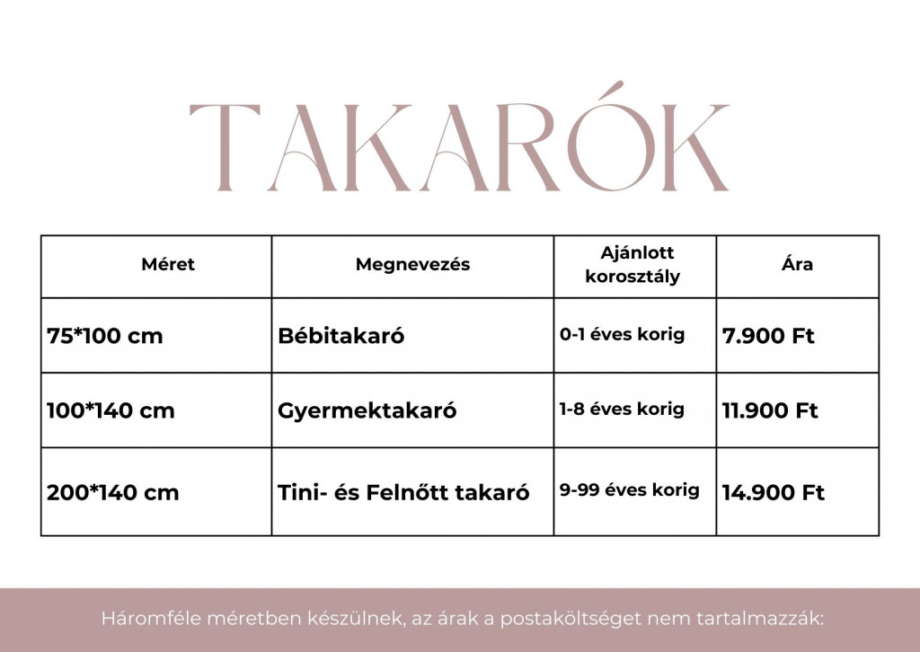 Takarók ára